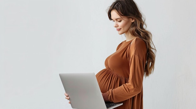 Stunning Pregnant Woman in Brown Dress