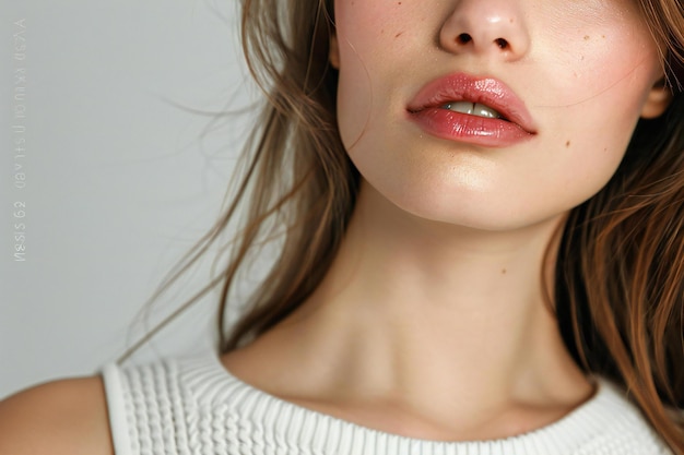 Stunning Presenting Macro shot of a womans neck and shoulders in a white top