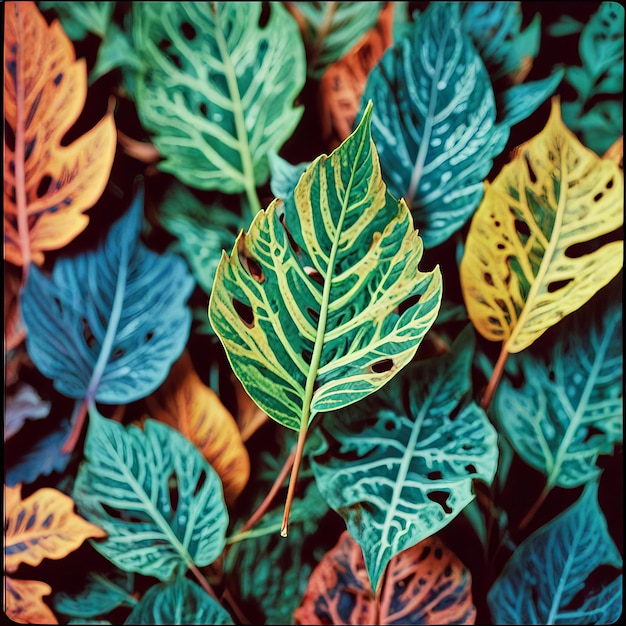 Photo stunning psychedelic pattern on abstract leaves