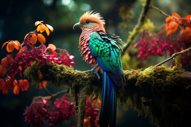 Photo stunning quetzal bird perched on a tree branch