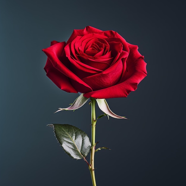 A Stunning Red Rose and Fresh Green Leaves