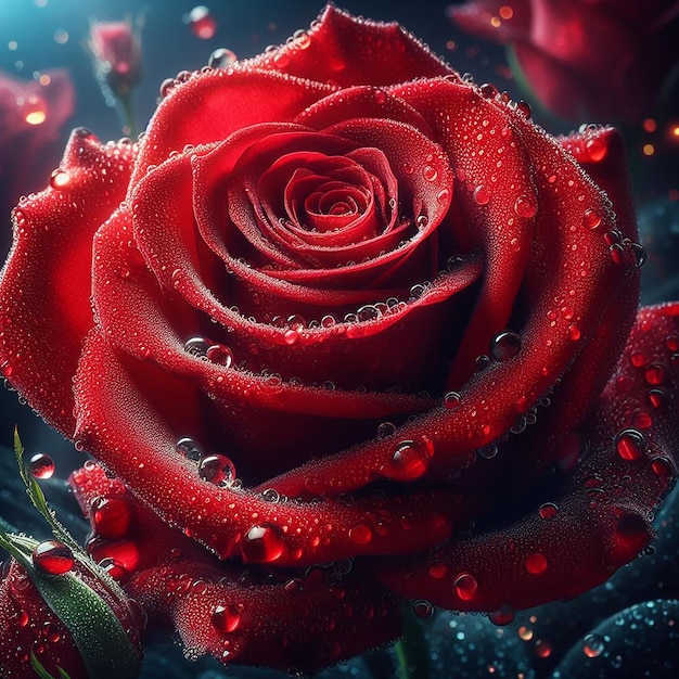 Stunning Red Rose With Water Droplets