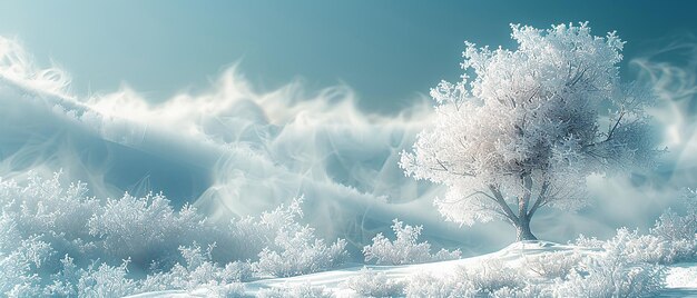 Photo stunning rime snow scene with tall peacock tailshaped rime tree crystal clear sparkling fairy