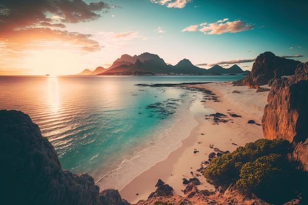 Stunning sea view with a distant mountain and a beautiful sky