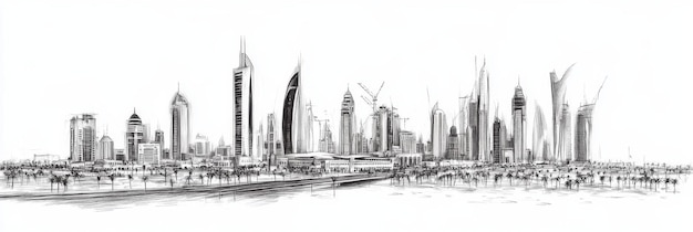 A stunning singleline drawing of the Riyadh skyline showcasing the citys iconic skyscrapers