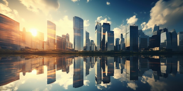 Stunning Skyline Reflection at Sunset