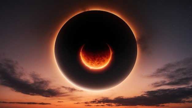 A stunning solar eclipse illuminating the sky during sunset