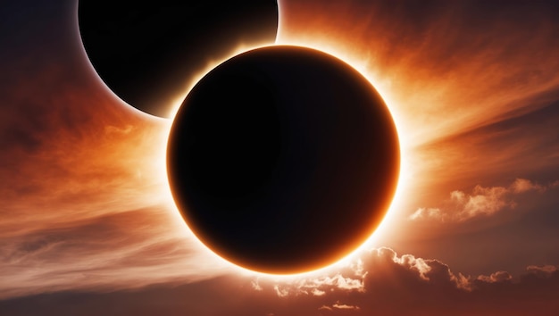 A stunning solar eclipse illuminating the sky during sunset