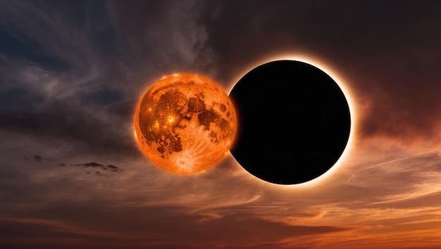 A stunning solar eclipse illuminating the sky during sunset