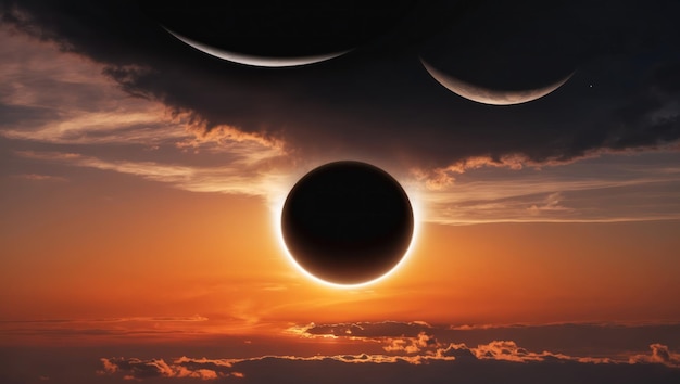 A stunning solar eclipse illuminating the sky during sunset