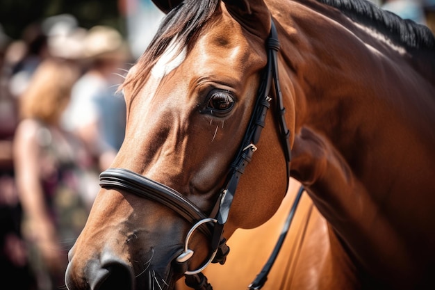 Stunning sport horse head closeup during a show jumping competition