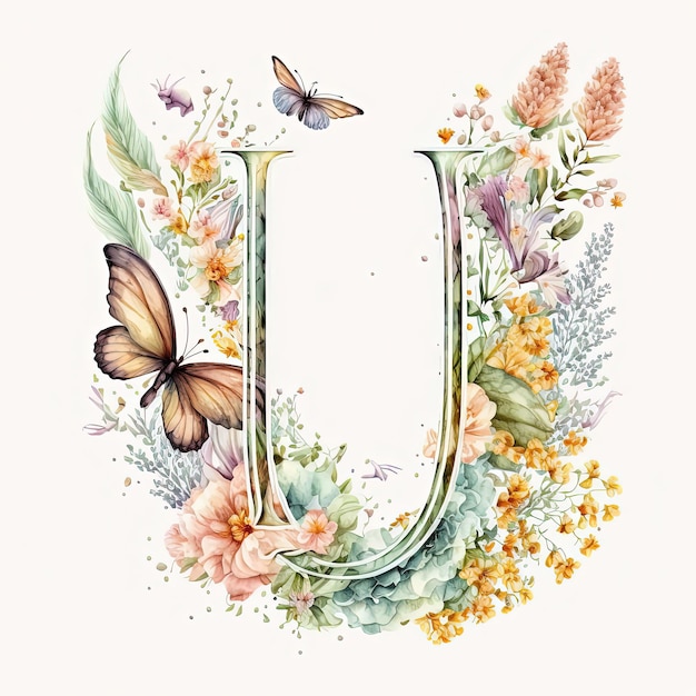 Stunning spring themed invitation card with floral U letter generative ai