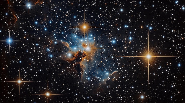 Photo stunning star cluster shines through interstellar dust in distant space