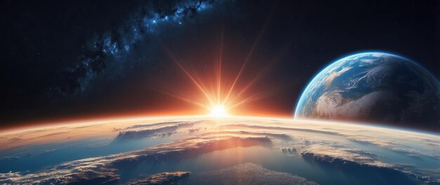 Stunning sunrise over Earth seen from space showcasing cosmic beauty and exploration