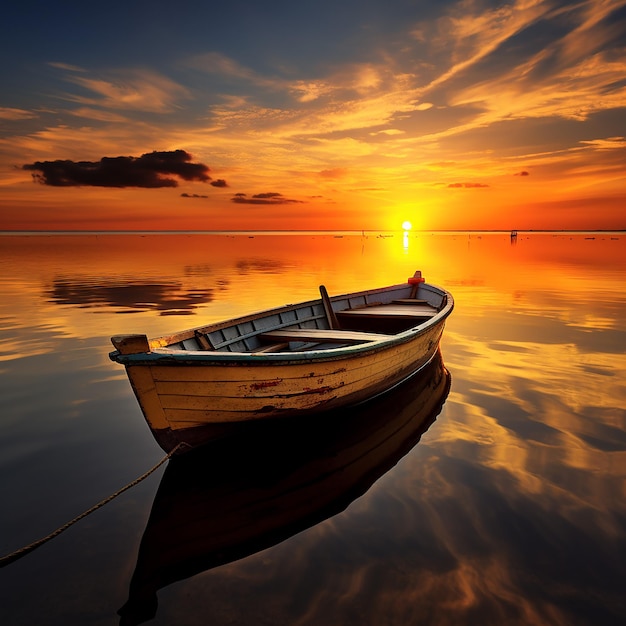 A stunning sunrise with golden hues on the water