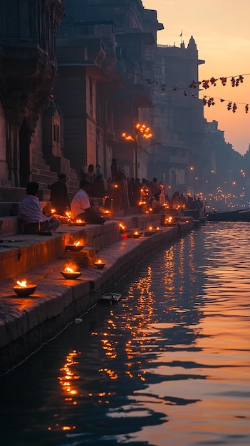 Photo stunning sunset photography of the ghats in varanasi