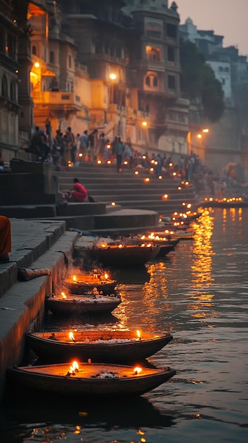 Photo stunning sunset photography of the ghats in varanasi