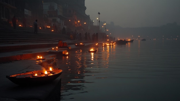 Photo stunning sunset photography of the ghats in varanasi