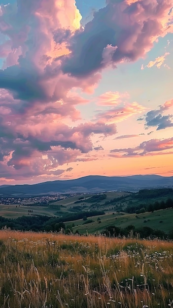 Stunning Sunset Over Picturesque Mountain Landscape