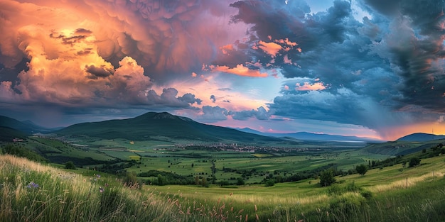 Stunning Sunset Over Picturesque Mountain Landscape