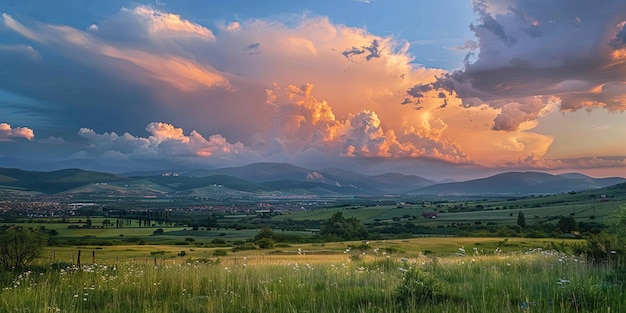 Stunning Sunset Over Picturesque Mountain Landscape