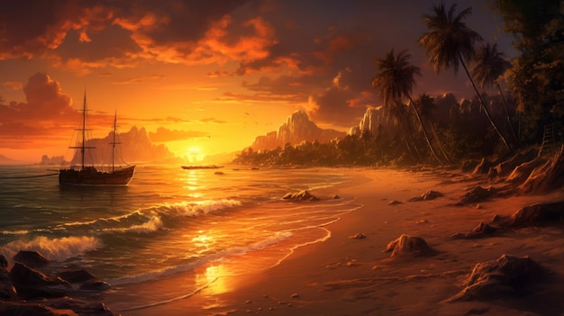 Stunning sunset over a picturesque tropical beach