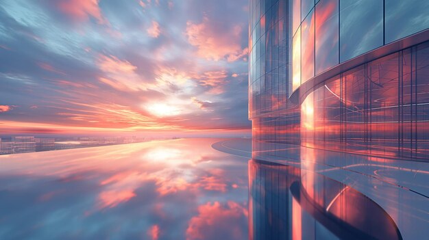 Photo stunning sunset reflecting on a modern glass skyscraper