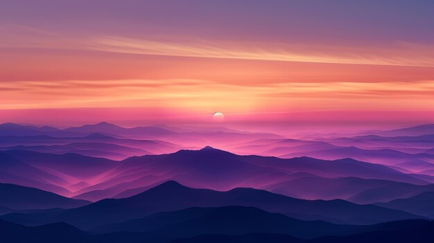 Stunning sunset over rolling purple mountains