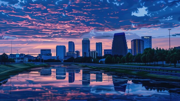 Photo stunning sunset sky reflecting on the portland skyline