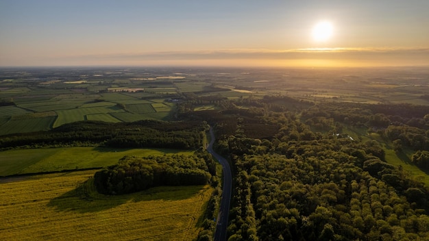 Stunning sunset view above the Yorkshire taken with a drone