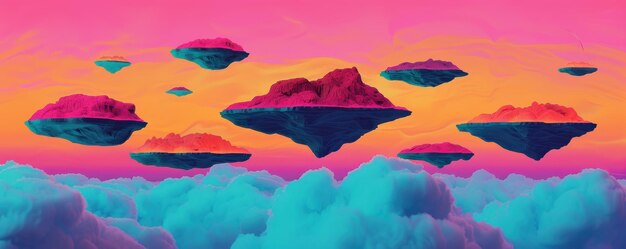 A stunning surreal landscape featuring floating islands in vibrant colors capturing the essence of dreamlike scenery