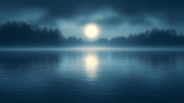 Photo a stunning and surreal photo of a serene lake illuminated by the moonlight with rippling shadows