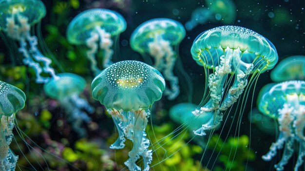 Stunning Underwater CloseUp of Glowing Jellyfish in Natural Habitat with Vibrant Colors