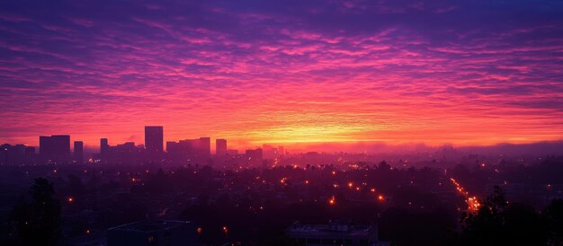 Photo stunning urban sunset with vibrant colors over city skyline and illuminated streets