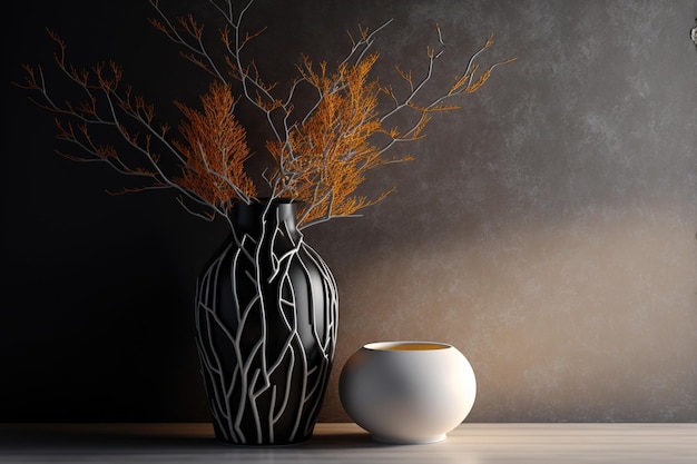 A stunning vase filled with branches was in the space