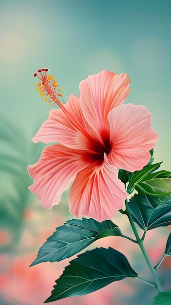 Stunning Vertical Of Vibrant Pink Hibiscus Flower In Full Bloom Against Serene Natural Background