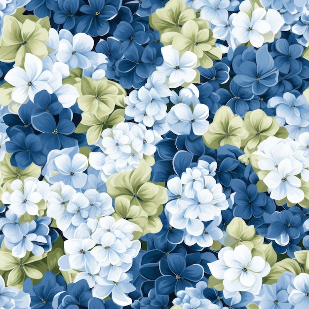 Stunning and vibrant hydrangea flower blossoms in full bloom viewed from the top perspective