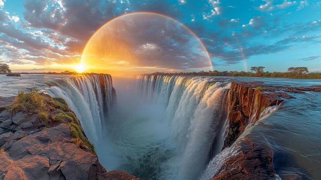 stunning Victoria Falls with a rainbow