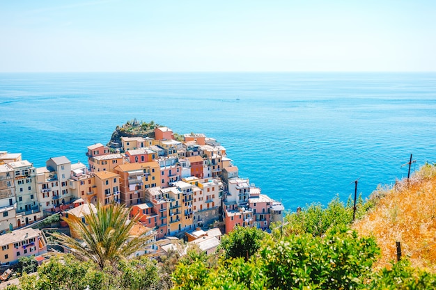 Stunning view of the beautiful and cozy village of Manarola in the Cinque Terre Reserve