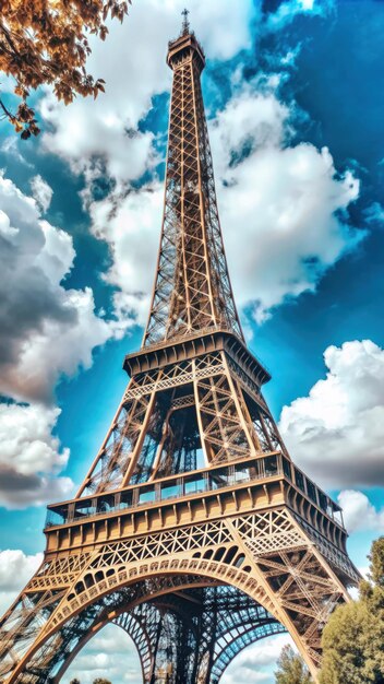 Stunning view of the Eiffel Tower under a vibrant sky in Paris Generative AI