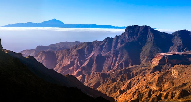 Stunning view from Gran Canaria for volcano Teide in Tenerife