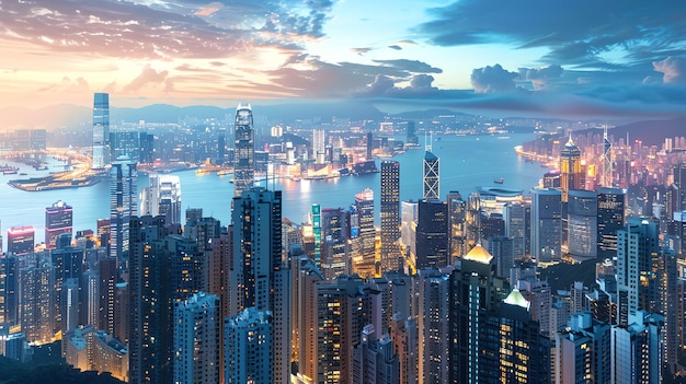 A stunning view of the Hong Kong skyline at night