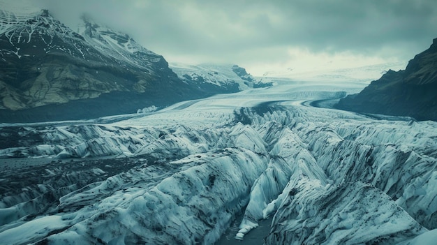 Photo stunning view of skaftafell glacier in vatnajokull national park iceland showcasing its icy formations against a rugged mountain backdrop