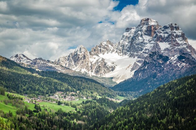 Stunning view of small town in Dolomites