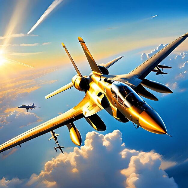 Photo stunning warplane jet soaring through clear blue sky