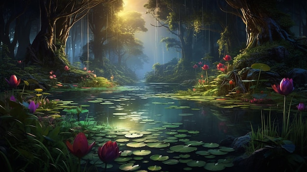 Stunning Water Lilies in Fabulous Forest