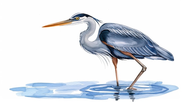 A stunning watercolor of a blue great heron capturing its elegance