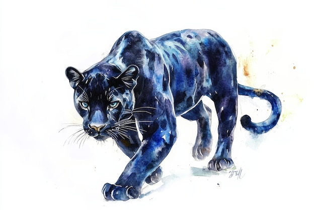 Photo a stunning watercolor illustration of a black panther capturing its sleek powerful form and p