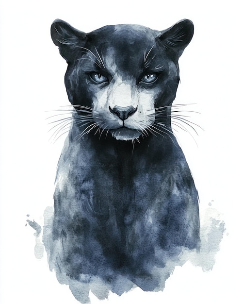 Photo stunning watercolor illustration of a powerful black panther showcasing its intense gaze and majestic presence in an artistic style