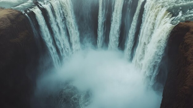 Photo a stunning waterfall cascading into a misty pool showcasing nature39s power and beauty